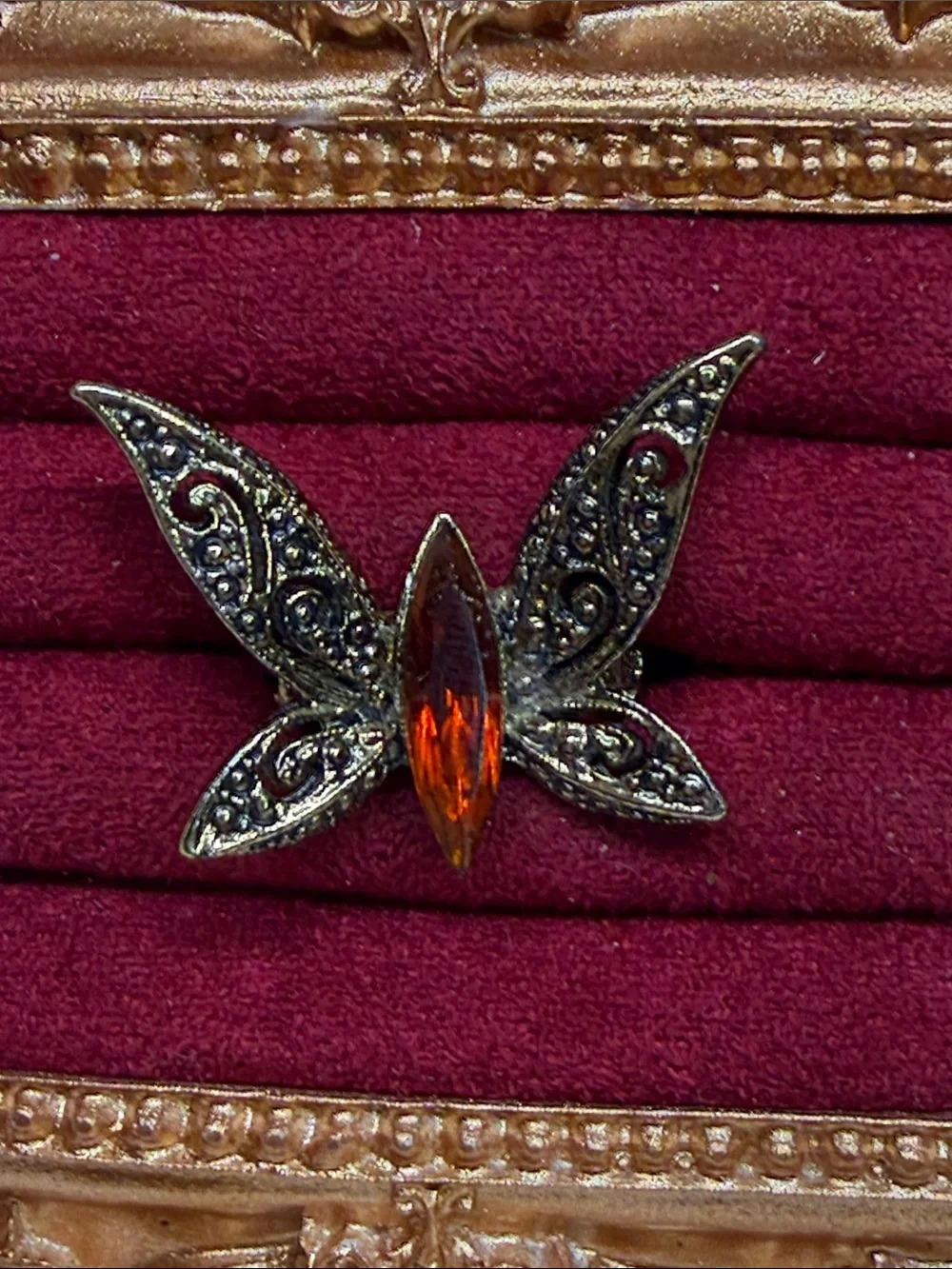 Vintage Smoky Quartz Butterfly Brooch – Root Beer Marquise Filigree Estate
